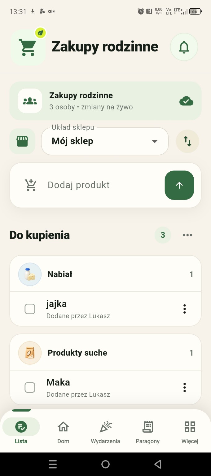 Shopping List — ekran aplikacji